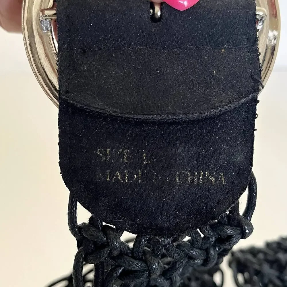 Vintage Womens Woven Belt Size L‎ Black Boho Braided Hippie Peasant Western 90s